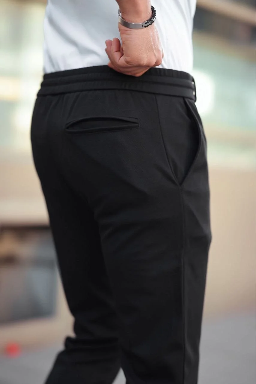 Erkek Diagonel Mikro dokulu Cepli Beli Lastilki Pantolon - Siyah - Görsel 2