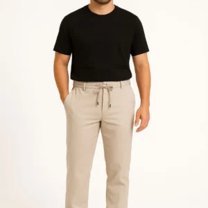 Erkek Diagonel Mikro dokulu Cepli Pantolon - Bej