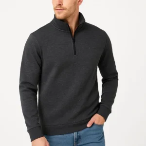 Alternative view of Erkek Dik Yaka Sweatshirt Dik Yaka Yarım Fermuarlı 3 İplik Şardonlu Pamuk Kumaş - Antrasit