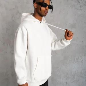 Alternative view of Erkek Düz Kapüşonlu Sweat - Beyaz