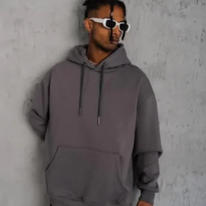 Erkek Düz Kapüşonlu Sweat - Gri