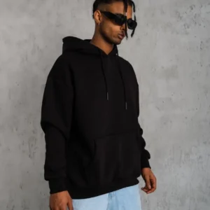 Alternative view of Erkek Düz Kapüşonlu Sweat - Siyah