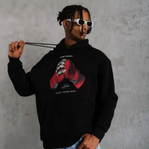 Alternative view of Erkek Eldiven Baskılı Kapüşonlu Sweat - Siyah