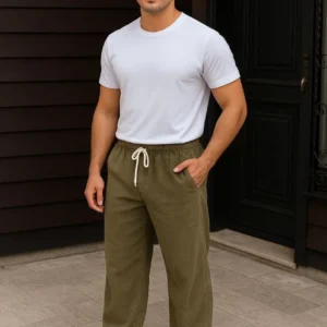 Erkek Fitilli Kadife Cepli Buggy Pantolon Oversize Rahat Kalıp - Haki