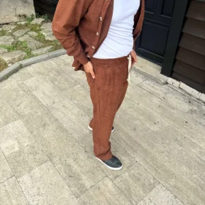 Alternative view of Erkek Fitilli Kadife Cepli Buggy Pantolon Oversize Rahat Kalıp - Kahverengi