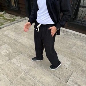 Alternative view of Erkek Fitilli Kadife Cepli Buggy Pantolon Oversize Rahat Kalıp - Siyah