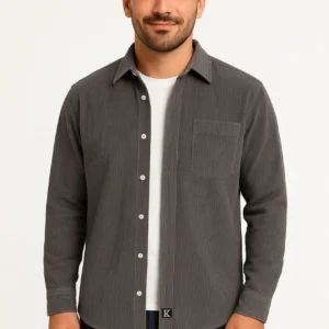 Alternative view of Erkek Fitilli Kadife Cepli Gömlek Oversize Rahat Kalıp - Füme