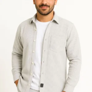 Erkek Fitilli Kadife Cepli Gömlek Oversize Rahat Kalıp - Gri