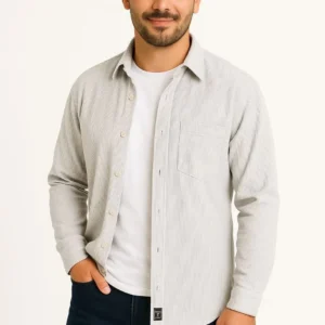 Alternative view of Erkek Fitilli Kadife Cepli Gömlek Oversize Rahat Kalıp - Gri