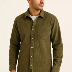 Alternative view of Erkek Fitilli Kadife Cepli Gömlek Oversize Rahat Kalıp - Haki