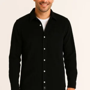 Alternative view of Erkek Fitilli Kadife Cepli Gömlek Oversize Rahat Kalıp - Siyah