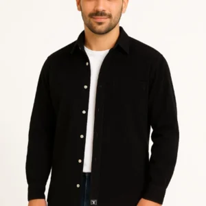 Erkek Fitilli Kadife Cepli Gömlek Oversize Rahat Kalıp - Siyah