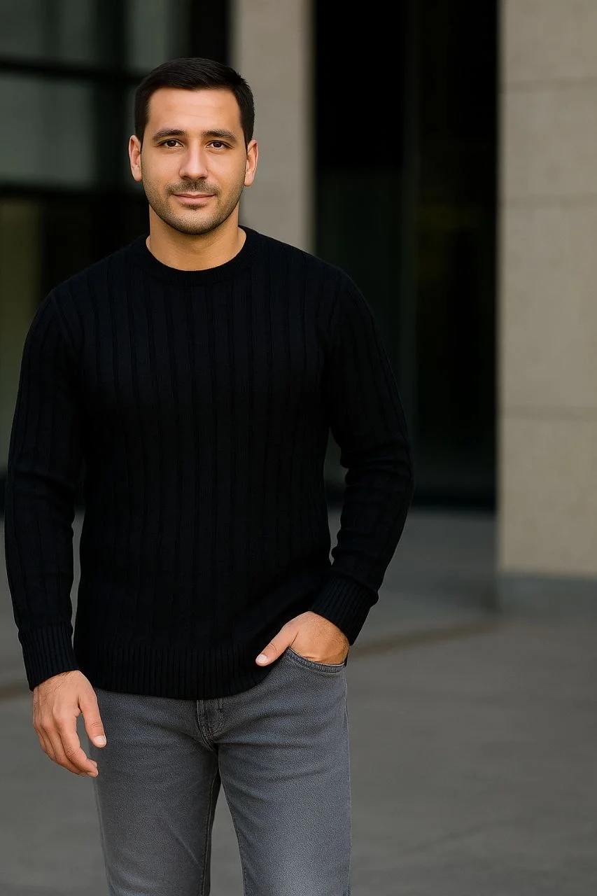 Erkek Fitilli Triko Kazak 3'lü Set Beyaz Gri Siyah Regular Fit Bisiklet Yaka Triko Seti - Görsel 7