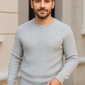 Alternative view of Erkek Fitilli Triko Kazak 3'lü Set Gri Haki Siyah Regular Fit Bisiklet Yaka Triko Seti Modeli Kazak