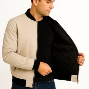 Erkek Bomber Mont Ceket – Fermuarlı, Kapitone İçi Astarlı, Su İtici Kumaş, Regular Fit, Uzun Kollu, Yandan Cepli, Bahar & Kış Rahat Günlük Stil - Bej