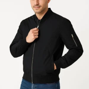 Alternative view of Erkek Bomber Mont Ceket – Fermuarlı, Kapitone İçi Astarlı, Su İtici Kumaş, Regular Fit, Uzun Kollu, Yandan Cepli, Bahar & Kış Rahat Günlük Stil - Siyah