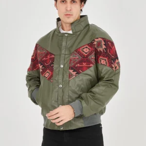 Alternative view of Erkek İçi Astarlı İçten Yaka Kısmı Peluşlu Suni Kumaş Vintage Ceket - Haki