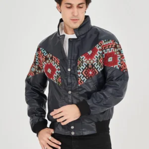 Erkek İçi Astarlı İçten Yaka Kısmı Peluşlu Suni Kumaş Vintage Ceket - Lacivert