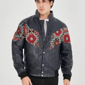 Alternative view of Erkek İçi Astarlı İçten Yaka Kısmı Peluşlu Suni Kumaş Vintage Ceket - Lacivert