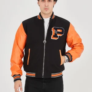 Erkek İçten Elyaf ve Astarlı Kolları Suni Deri Ceket - Turuncu