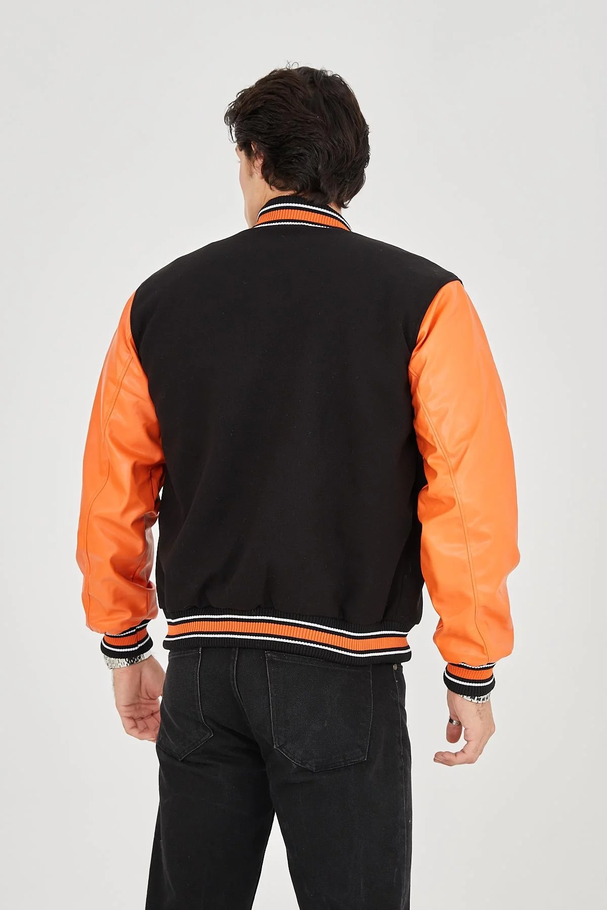 Erkek İçten Elyaf ve Astarlı Kolları Suni Deri Ceket - Turuncu - Görsel 7