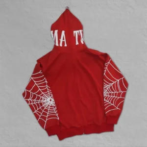 Erkek İki İplik Örümcek Baskılı Oversize Hırka - Kırmızı