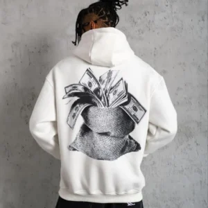 Alternative view of Erkek Kanguru Cep Baskılı Kapüşonlu Sweatshirt - Beyaz