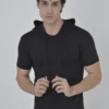 Erkek Kapşonlu Slim Fit T-shirt - Siyah