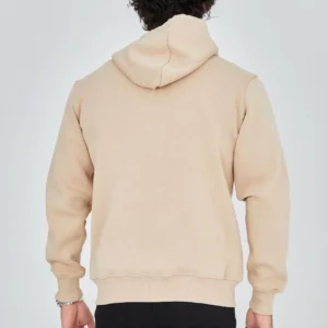 Alternative view of Erkek Kapüşonlu Baskılı Fermuarlı Hırka - Bej