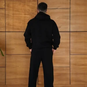 Alternative view of Erkek Kapüşonlu Eşofman Takım Örümcek Ağı ve Neon Yeşil Baskılı Kanguru cepli Oversize Rahat Kalıp, Premium Üç İplik Kumaş - Siyah