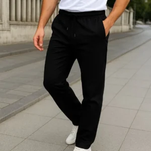 Erkek Keten Pantolon – Cepli, Beli Lastikli ve Bağcıklı, Nefes Alan Rahat Kalıp, Yazlık ve Baharlık Günlük Giyim, Şık & Konforlu Boru Paça Model - Siyah