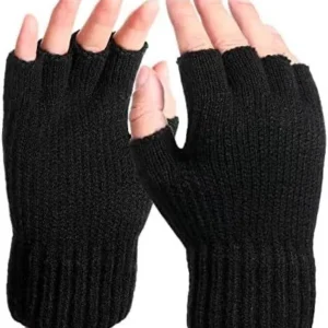 Erkek Kısa Parmaksız Triko Eldiven - Siyah