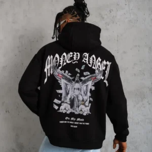 Alternative view of Erkek Kordon İpli Baskılı Kapüşonlu Sweatshirt - Siyah