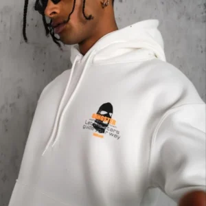 Alternative view of Erkek Kordonlu Maske Baskılı Kapüşonlu Sweat - Beyaz