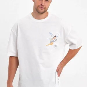 Alternative view of Erkek Melek Baskılı Oversize T-shirt - Beyaz