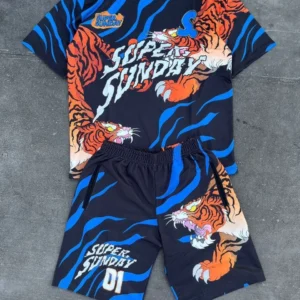 Alternative view of Erkek Dijital Baskılı Şortlu Takım - Mavi