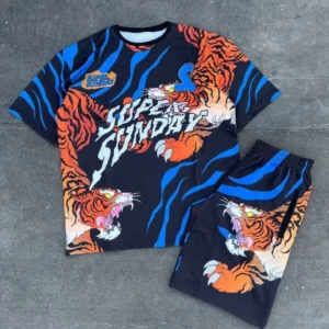 Erkek Dijital Baskılı Şortlu Takım - Mavi