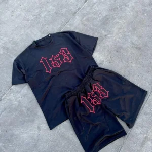 Alternative view of Erkek Nakış İşlemeli Şortlu Takım - Siyah