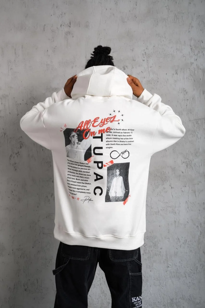 Erkek Ön Arka Baskılı Kapşonlu Sweat - Beyaz - Görsel 3