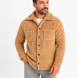 Erkek Pelüş Polar Hırka Gömlek – Yakalı, İlik Düğmeli, Göğüs Cepli, Yumuşak Dokulu Kışlık Regular Fit Rahat Günlük Model - Açık Kahve