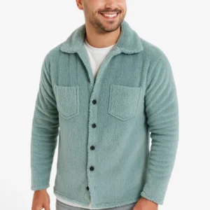 Erkek Pelüş Polar Hırka Gömlek – Yakalı, İlik Düğmeli, Göğüs Cepli, Yumuşak Dokulu Kışlık Regular Fit Rahat Günlük Model - Bebe Mavisi