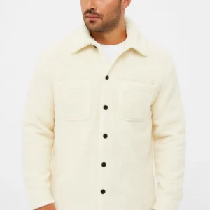 Erkek Pelüş Polar Hırka Gömlek – Yakalı, İlik Düğmeli, Göğüs Cepli, Yumuşak Dokulu Kışlık Regular Fit Rahat Günlük Model - Beyaz