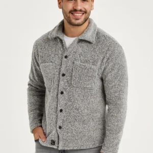 Erkek Pelüş Polar Hırka Gömlek – Yakalı, İlik Düğmeli, Göğüs Cepli, Yumuşak Dokulu Kışlık Regular Fit Rahat Günlük Model - Gri