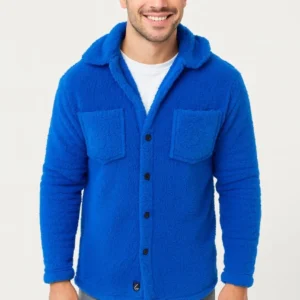 Erkek Pelüş Polar Hırka Gömlek – Yakalı, İlik Düğmeli, Göğüs Cepli, Yumuşak Dokulu Kışlık Regular Fit Rahat Günlük Model - Saks Mavisi