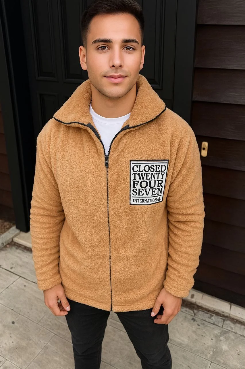 Erkek Polar Fermuarlı Sweatshirt – Kapüşonsuz, Cepli, Yumuşak Dokulu, Oversize Rahat Kalıp, Kışlık Sıcak Tutan Fermuarlı Üst - Kahverengi