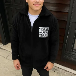 Erkek Polar Fermuarlı Sweatshirt – Kapüşonsuz, Cepli, Yumuşak Dokulu, Oversize Rahat Kalıp, Kışlık Sıcak Tutan Fermuarlı Üst - Siyah