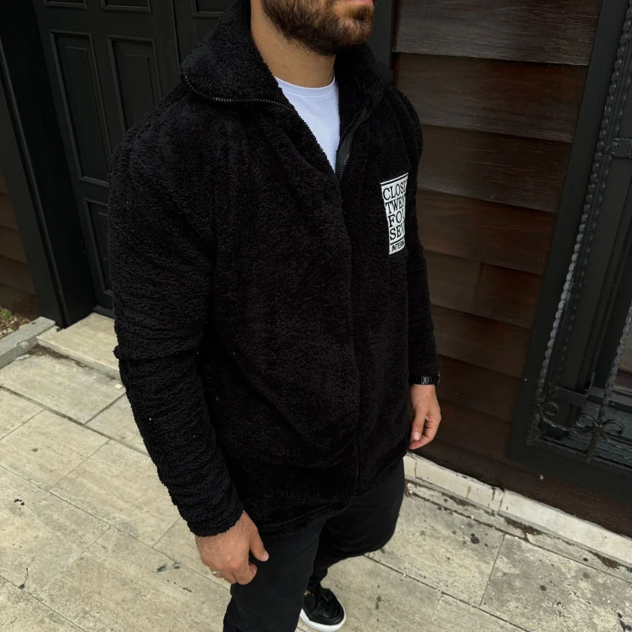 Erkek Polar Fermuarlı Sweatshirt – Kapüşonsuz, Cepli, Yumuşak Dokulu, Oversize Rahat Kalıp, Kışlık Sıcak Tutan Fermuarlı Üst - Siyah - Görsel 2