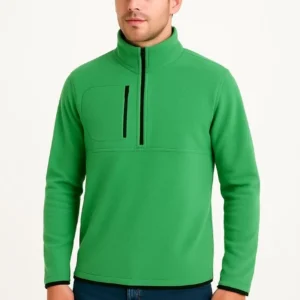 Alternative view of Erkek Polar Kazak – Dik Yaka, Yarım Fermuarlı, Fermuarlı Göğüs Cepli, Siyah Biyeli, Kışlık Rahat Regular Fit Günlük Model - Yeşil