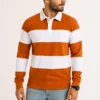 Erkek Polo Yaka Uzun Kollu Çizgili Sweatshirt Trend Rugby Stil - Turuncu