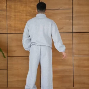 Alternative view of Erkek Premium Parçalı Eşofman Takım - Dik Yaka Fermuarlı Biyeli Sweatshirt Lastik Paça Alt, Oversize 3 iplik Şardonlu - Gri